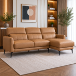 Bramble LHS Sectional Sofa in Husk Brown Leather-Finish Fabric