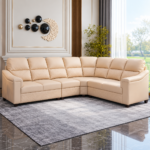 Alabaster LHS Sectional Sofa in Cream Leatherette