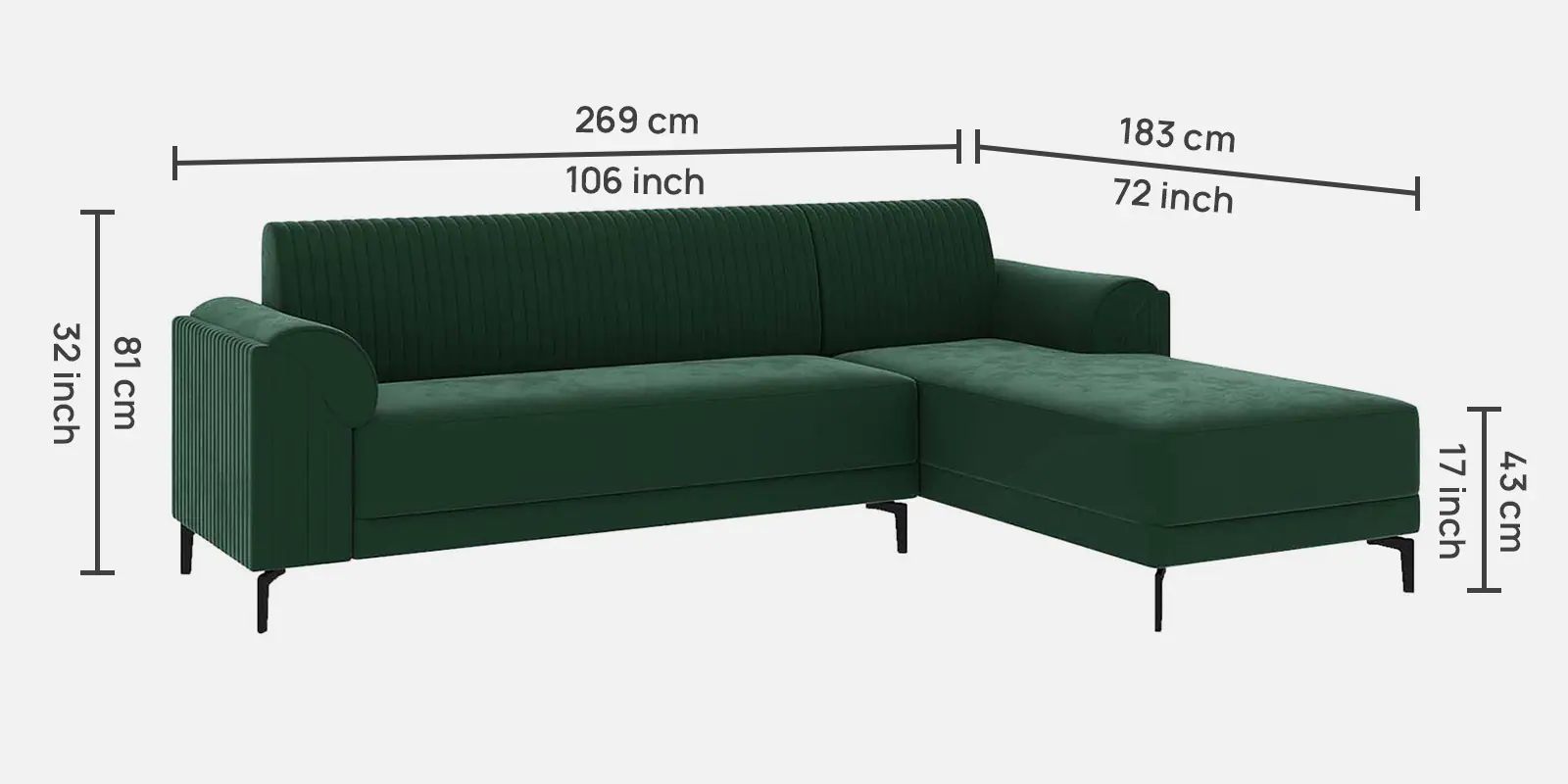 Verdant RHS Sectional Sofa in Emerald Water-Repellent Velvet - Image 6